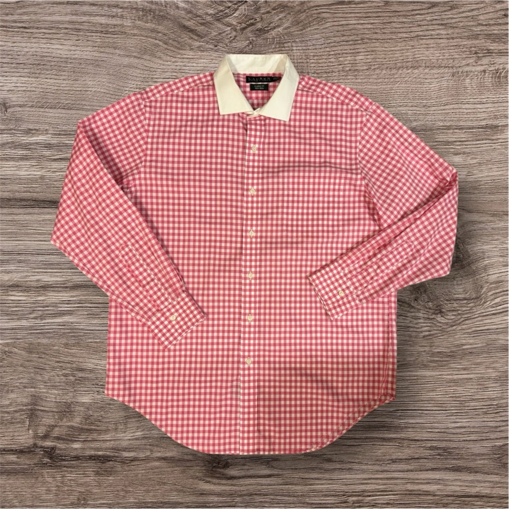 LAUREN RALPH LAUREN Men’s Pink Plaid Polo Button Down Shirt Vintage